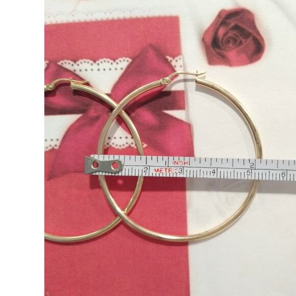 FAS 14k Yellow Gold 925 Sterling Silver Round Hoop Earrings Large Bold Signed - Picture 8 of 12